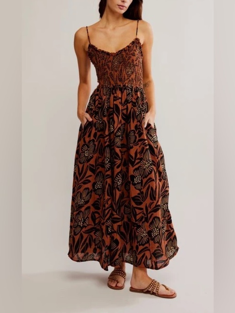 Sweet Nothings Midi Dress in Brown Patina Combo